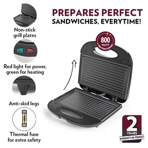 Borosil Klassy Grill Sandwich Maker, 800 Watts, Non-Stick Plates, 2 Years Warranty image 4
