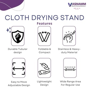Vasnamm Heavy Duty Stainless Steel Foldable Cloth Drying Stand, 12 Rods, Rust-Resistant, Space-Saving Design for Indoors & Balcony Use image 3