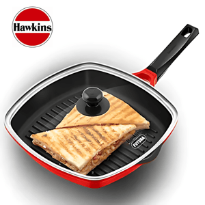 Hawkins Die Cast Grill Pan – 30 cm with Glass Lid, Non-Stick, Ideal for Grilling Paneer, Veggies, Sandwiches & More