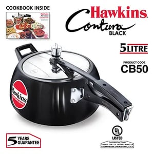 Hawkins Contura Black Pressure Cooker, Hard Anodised Body, 5 year warranty* - 5 Litres
