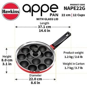 Hawkins Die Cast Appe Pan (NAPE20G), 12 Cups with Glass Lid, 20 cms image 3