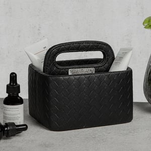 Three Sixty Multi-Purpose Caddy, Premium Faux Leather, Desk, Dining & Remote Organizer, Elegant Utility Storage - Black