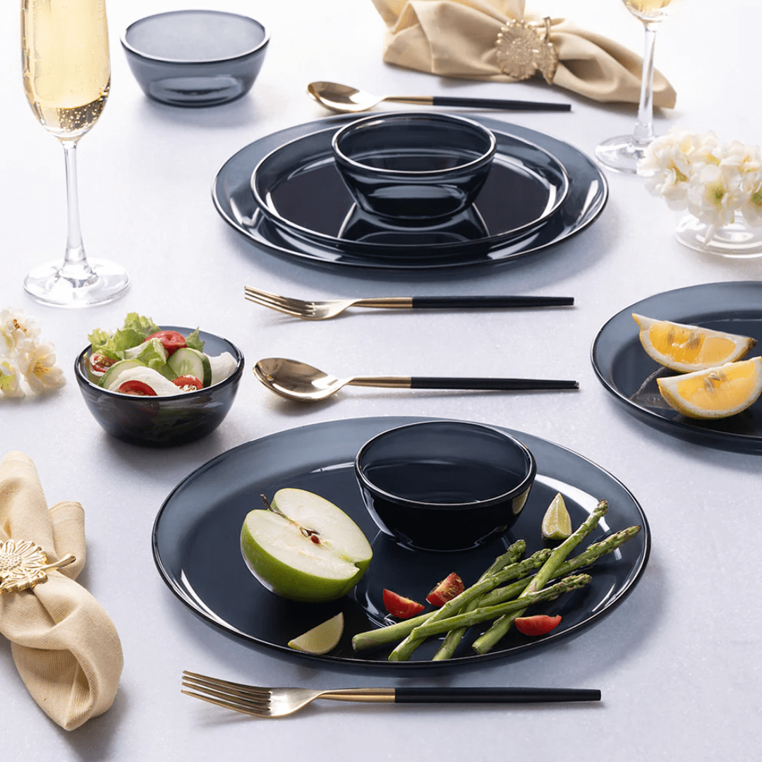Borosil Aura 20 pcs Dinner Set, Handmade Colored Glass, Microwave & Dishwasher Safe