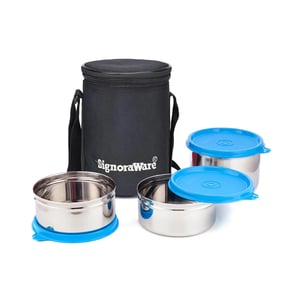 Signoraware Executive Stainless Steel Lunch Box Set, Set of 3, Medium - Blue