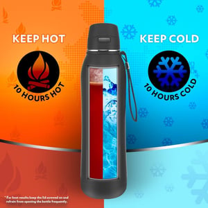 Borosil Riviera Vaccum Bottle, Matt Finish Exterior, Keeps Hot & Cold for upto 12 Hours - Black image 4