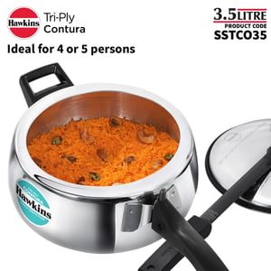 Hawkins 3.5 Litre Triply Contura Pressure Cooker, Triply Stainless Steel Induction & Contura shaped Cooker, Silver (SSTCO35) image 2