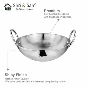 Sri and Sam STAINLESS STEEL HEAVY WEIGHT HAMMERED KADHAI, Heavy Gague Steel Ideal for Everyday Cooking & Deep Frying image 4