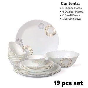 Cello Imperial Series Dinner Set, Microwave Safe, Toughened Glass - Crazy Dots, 19 pcs