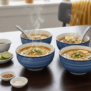 Tatva Ceramic Soup Set, 4 Pcs Bowl with 4 Spoons