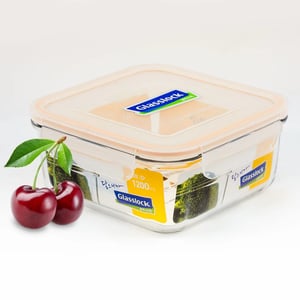 GLASSLOCK CLASSIC AIRTIGHT TEMPERED FOOD CONTAINER - SQUARE - 1200 ML, Leak Proof, BPA Free, Microwave & Freezer Safe & Airtight
