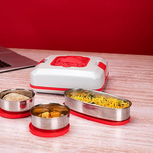 Milton Flatron Electric Lunch Box, 1 year warranty - Grey Red - 3 pcs Set image 6