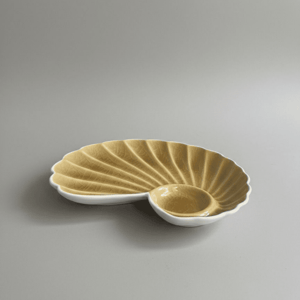 Tatva Mayur Chip and Dip Platter, Ceramic Platter Ideal for Serving Snacks & Savories - Yellow