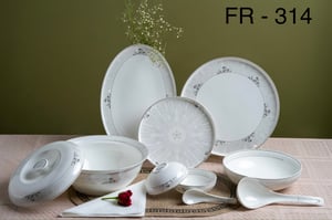 Aquatic Japan 36-Piece Premium Magnesium Porcelain Dinner Set (Indian Thali Shape), 24k Gold Plated – Silver Floral (FR-314)