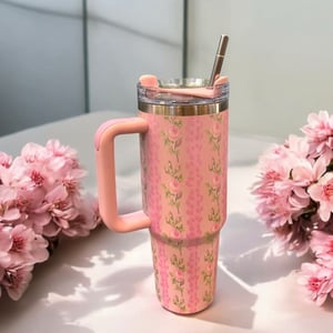 Stainless Steel Insulated Cup with Handle, Floral Prints, 1200 ml image 2