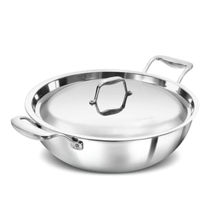 Hawkins Pro Deep-Fry Pan, Triply Stainless Steel Kadhai with Stainless Steel Handles and Stainless Steel Lid - 5 Litres (For 4–6 People)