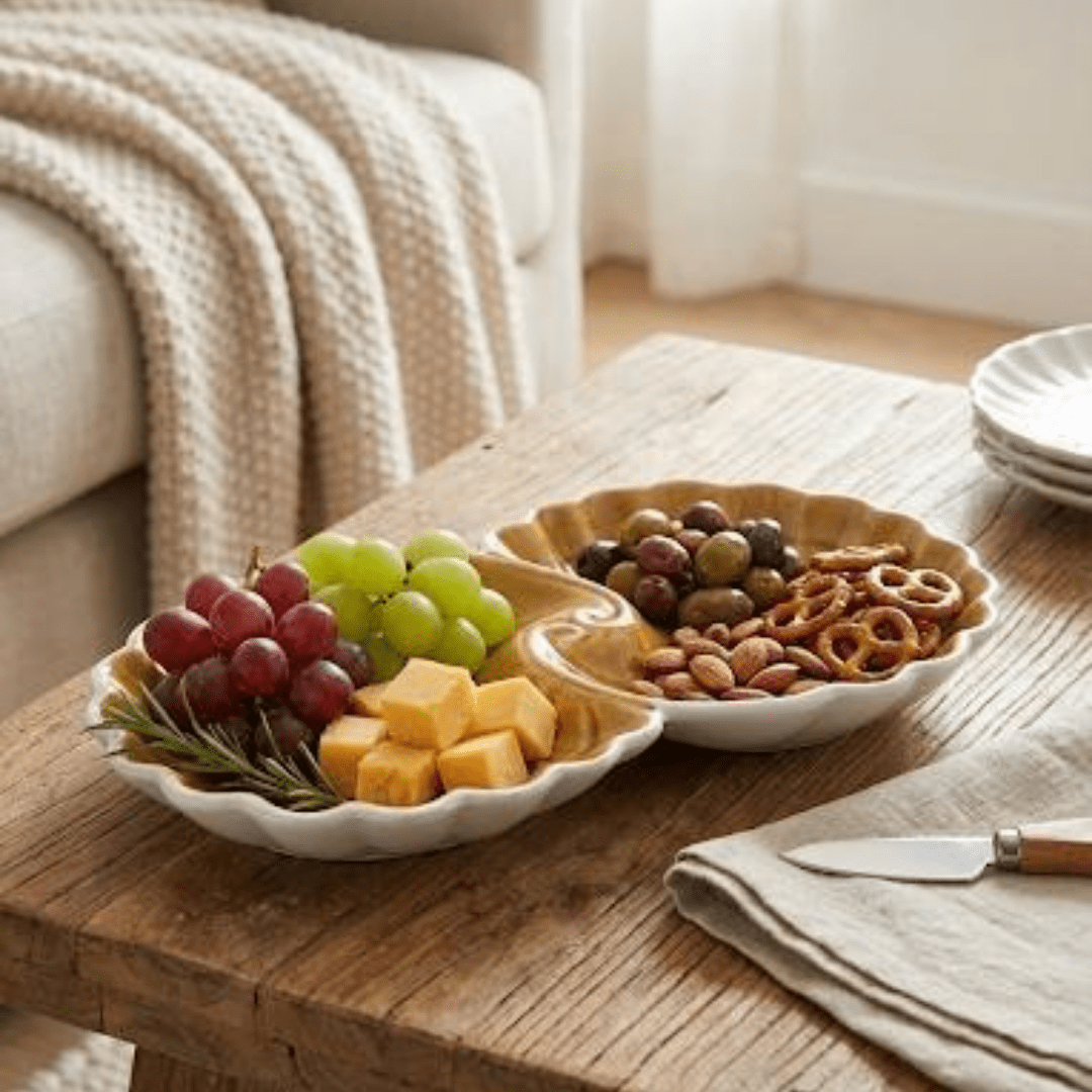 Tatva Mayur Pankh Platter, Ceramic Platter Ideal for Serving Snacks & Savories