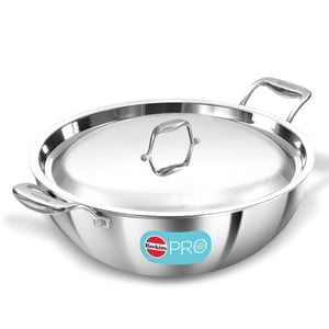 Hawkins Pro Deep-Fry Pan, Triply Stainless Steel Kadhai with Stainless Steel Handles and Stainless Steel Lid - 8 Litres (For 8+ People)