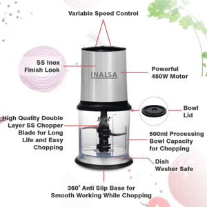 Inalsa Bullet Inox Chopper 450 Watts, 2 years Warranty image 4