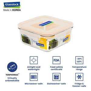 GLASSLOCK CLASSIC AIRTIGHT TEMPERED FOOD CONTAINER - SQUARE - 1200 ML, Leak Proof, BPA Free, Microwave & Freezer Safe & Airtight image 3