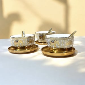 Royal Windsor Gold Plated Royal 18 pcs Soup Set with Metallic Plates, 6 Soup Bowls + 6 Plates + 6 Soup Spoons image 2