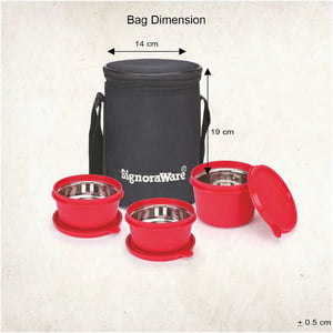 Signoraware Monarch Executive Medium Microsafe Steel |Microwave Safe Lunch Box (3 Stainless Steel Containers + Insulated Bag) (500ml+350ml+350ml) , Set of 3 | Office Series image 9