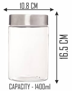 Pearlpet Plus Storage Jars with Stainless Steel Lids | Airtight, Transparent, Stackable & Odor Resistant Kitchen Storage – 1400ml