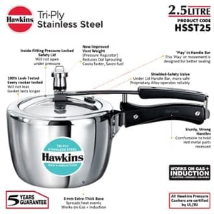 Hawkins Tri-Ply Stainless Steel 2.5 Liters Pressure Cooker (HSST25), Ideal for 2-3 People image 2