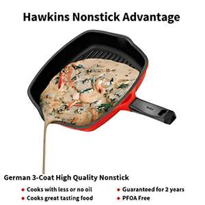 Hawkins Die Cast Grill Pan – 30 cm with Glass Lid, Non-Stick, Ideal for Grilling Paneer, Veggies, Sandwiches & More image 4