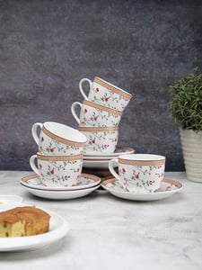 JCPL Gardenia Cream Cup & Saucer Set of 12 (6 Cups + 6 Saucers) GS301