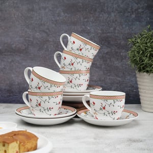 JCPL Gardenia Cream Cup & Saucer Set of 12 (6 Cups + 6 Saucers) GS301