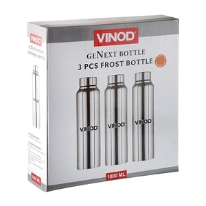 Vinod Frost Stainless Steel Fridge Water Bottle, 1000 ml Capacity (Pack of 3)
