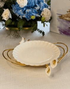 Devnow Ceramic Platter with Gold Accents – Elegant Serveware for Hosting & Gifting – Round Platter