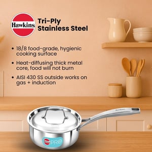 Hawkins Pro 1.5 Litre Sauce Pan, Tri-Ply Stainless Steel Tea Pan/Milk Pan with Stainless Steel Lid, Silver (PSSP15S) image 2