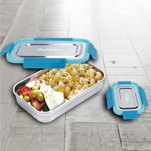 Dubblin Dine Out Senior Lunch Box, Stainless Steel Body, Compact & Sturdy, Ideal for School & Office - Blue