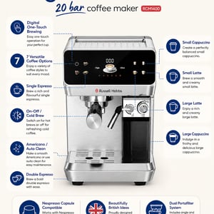 Russell Hobbs Signature Brew Coffee Maker (RCM1400), 20 Bar Pressure, Nespresso Capsules Compatible, 2 Years Warranty image 2
