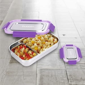 Dubblin Dine Out Senior Lunch Box, Stainless Steel Body, Compact & Sturdy, Ideal for School & Office - Purple