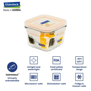 GLASSLOCK CLASSIC AIRTIGHT TEMPERED FOOD CONTAINER - SQUARE - 210 ML, Leak Proof, BPA Free, Microwave & Freezer Safe & Airtight image 3
