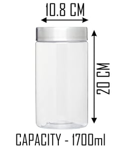 Pearlpet Plus Storage Jars with Stainless Steel Lids | Airtight, Transparent, Stackable & Odor Resistant Kitchen Storage – 1700ml