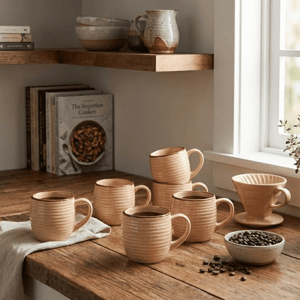 Tatva Cutting Chai Tea Cups, 6 Pcs Ceramic Tea Cups Set, 175 ml Capacity - Design-3