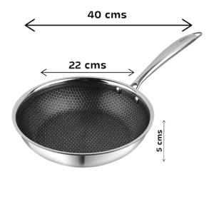 Vinod Platinum Triply Stainless-Steel Non-Stick Fry Pan – Induction Friendly - Regular (20 cms)