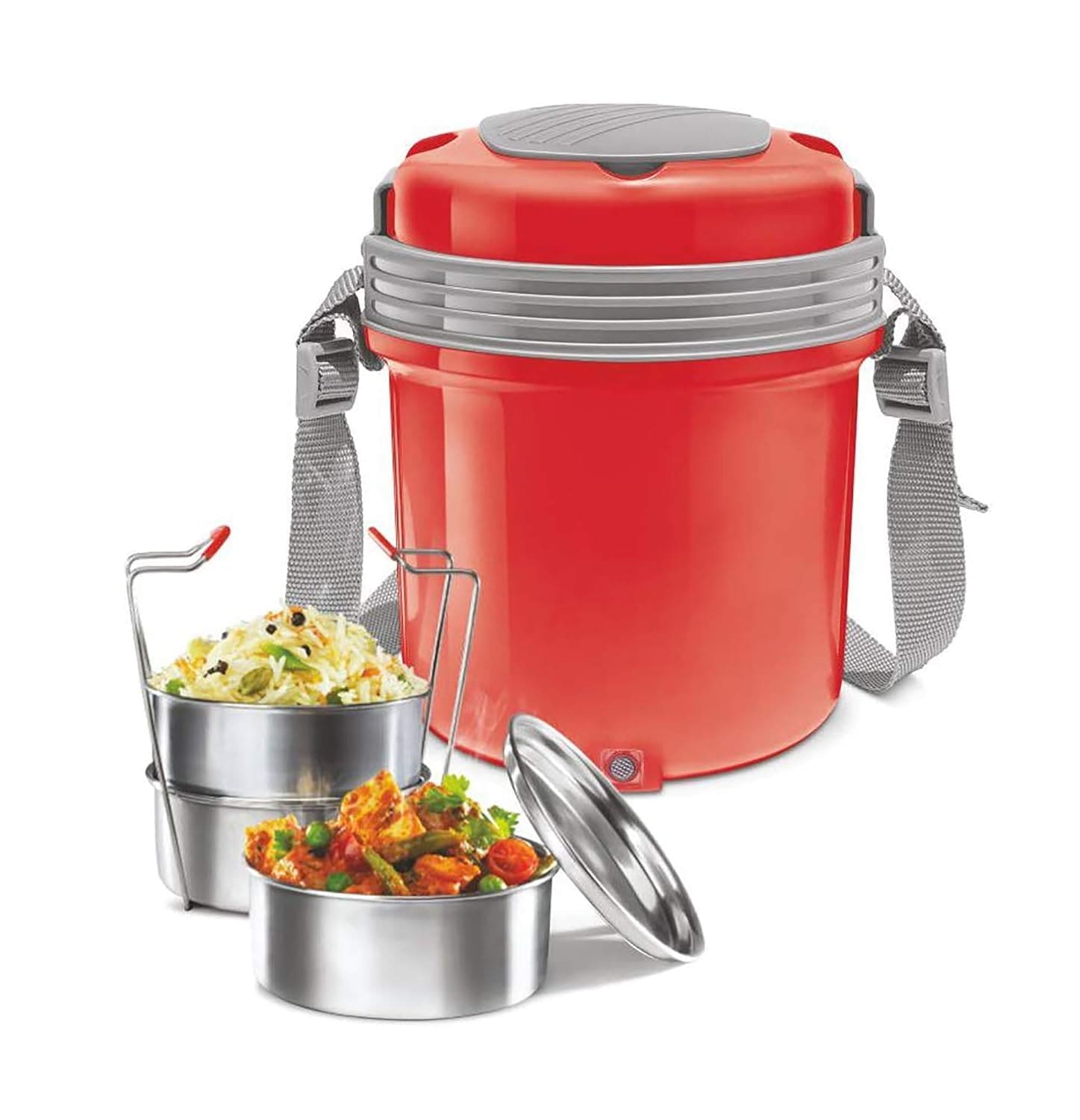 Milton Electron Electric Lunch Box, 1 year warranty - Red - 3 pcs Set