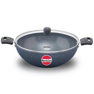 Hawkins Ceramic Nonstick Deep Kadhai, Induction Deep Fry Pan with Glass Lid, Granite Kadai - 5 Litres (For 4–6 People)