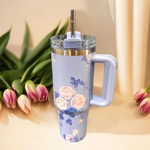 Stainless Steel Insulated Cup with Handle, Floral Prints, 1200 ml image 3