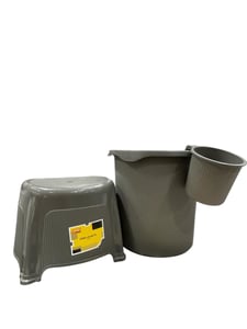 Jaypee Ribbed Series Bathroom Set, Bucket (25 Ltr.) + Mug + Stool – Dark Gray