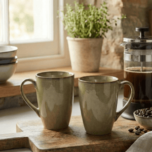 Tatva Porcelain 2 Pcs Mug Set, 300 ml Mugs suitable for Coffee and Teas - Design - 2