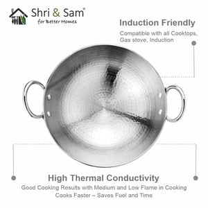 Sri and Sam STAINLESS STEEL HEAVY WEIGHT HAMMERED KADHAI, Heavy Gague Steel Ideal for Everyday Cooking & Deep Frying image 6