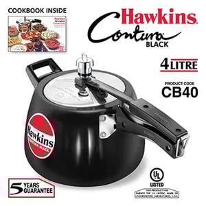 Hawkins Contura Black Pressure Cooker, Hard Anodised Body, 5 year warranty* - 4 Litres