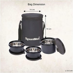 Signoraware Monarch Executive Medium Microsafe Steel |Microwave Safe Lunch Box (3 Stainless Steel Containers + Insulated Bag) (500ml+350ml+350ml) , Set of 3 | Office Series image 14
