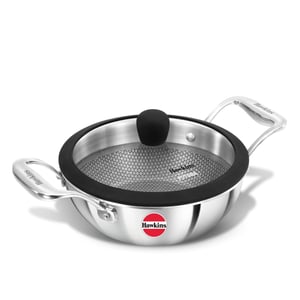 Hawkins Pro Shielded Nonstick Triply Deep-Fry Pan, Kadhai with Stainless Steel Handles and Glass Lid - 1.5 Litres (For 1–2 People)