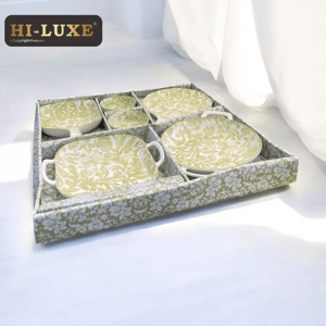 Hi-Luxe Flora 6 pcs Platter Set, Ceramic Serving Set for Casual Hosting & Gifting